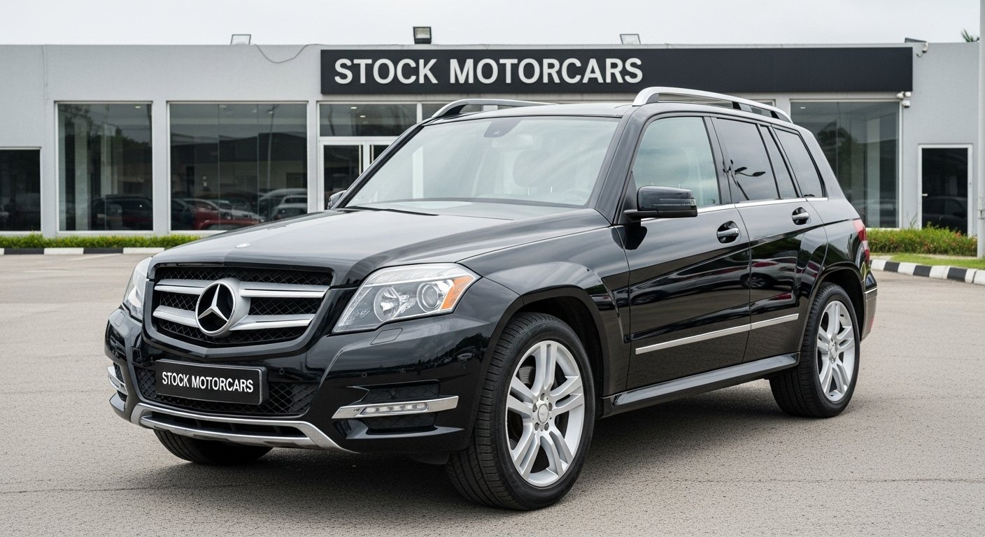 Classic 2014 Mercedes-Benz GLK 350 4MATIC photographed outdoors at Stock Motorcars dealership. Compact luxury SUV with timeless Mercedes design and proven performance.