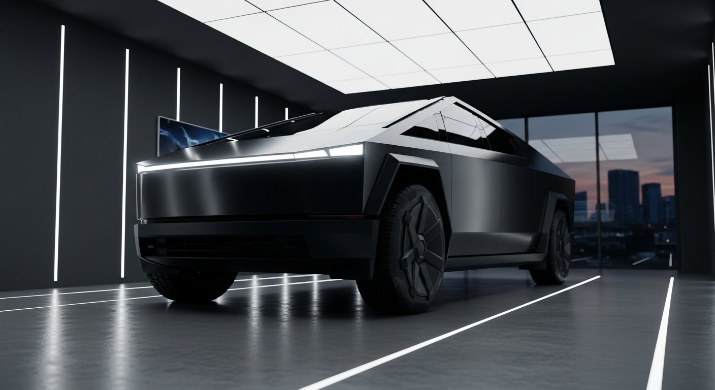 Matte black Tesla Cybertruck Foundation Series in Stock Motorcars Lagos showroom