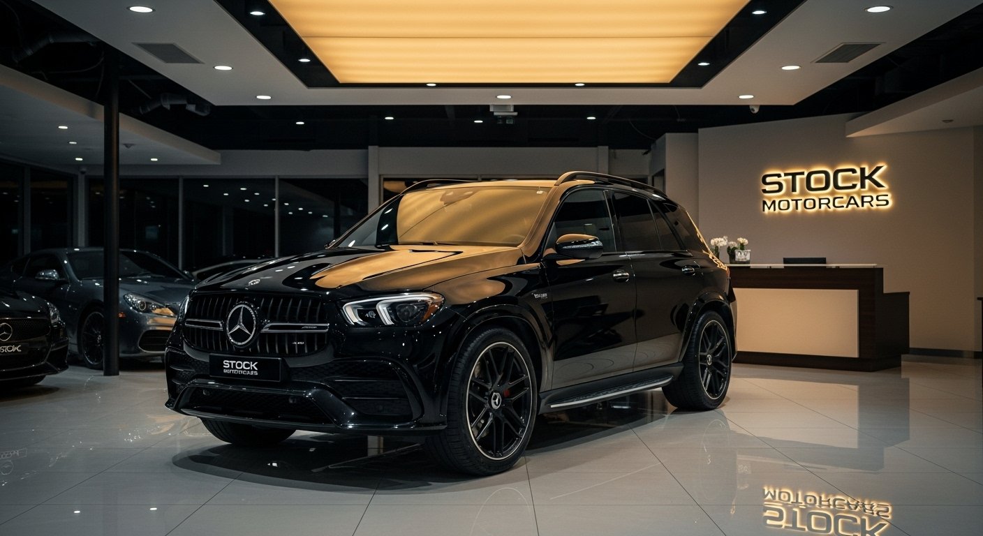 A luxury white Mercedes-Benz GLE 43 AMG with rich brown leather interior showcased at Stock Motorcars. Highlights AMG craftsmanship, twin-turbo V6 performance, and modern SUV elegance.