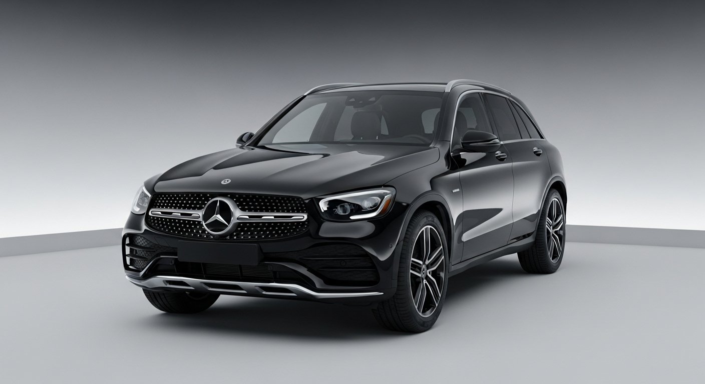 2024 Mercedes-Benz GLC300 black SUV in studio lighting at Stock Motorcars