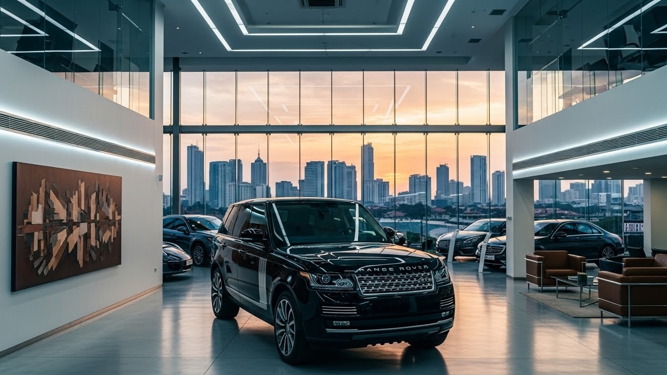 A premium luxury SUV displayed at a modern Nigerian car dealership with a polished finish and elegant lighting.