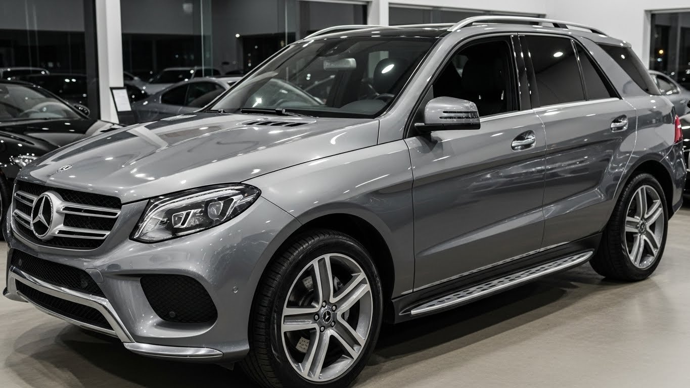 2016 Mercedes-Benz GLE 350 grey on black fully loaded with clean Carfax and 135,000 miles at Stock Motorcars.