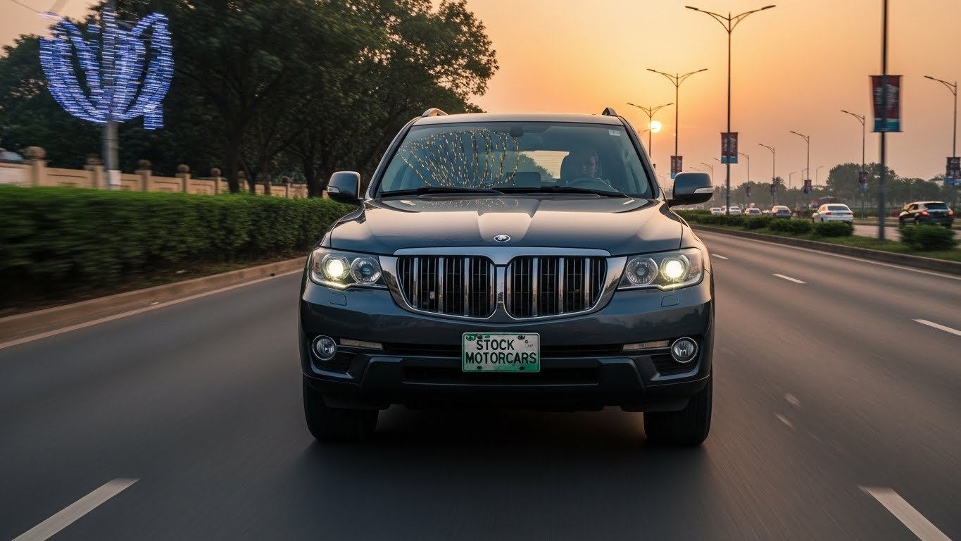A luxury SUV driving confidently on Nigerian roads during the Christmas season.