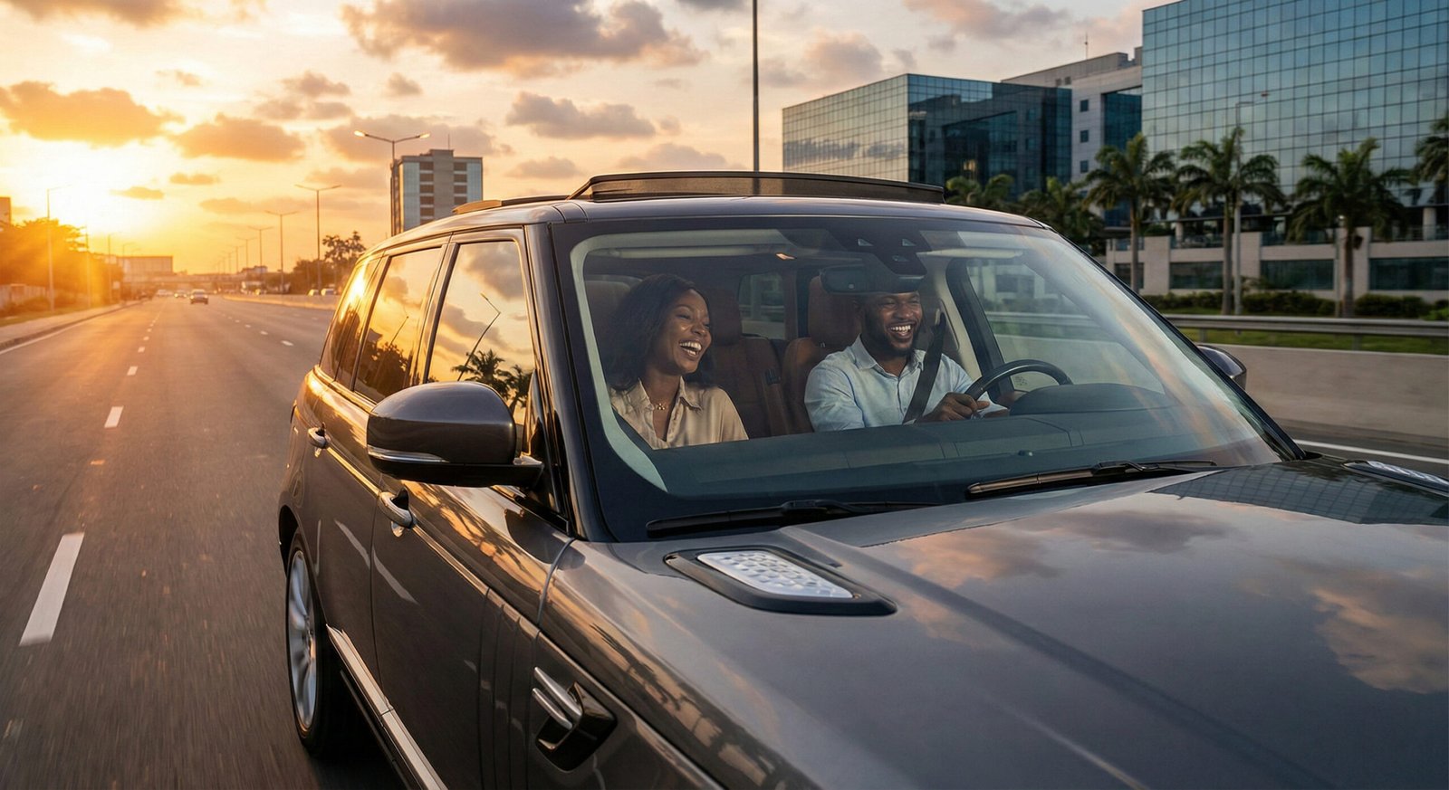 Couple enjoying their new car after Valentine’s Day
